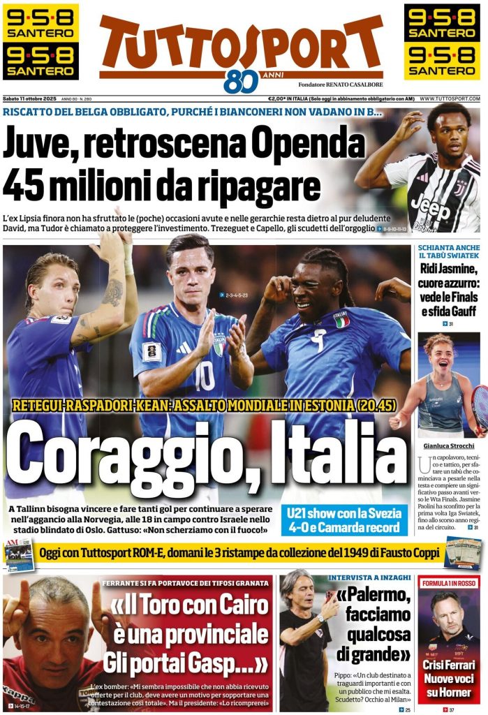 Rassegna stampa Cagliari: prime pagine quotidiani sportivi - 11 ottobre 2025 27 tuttosport 021205a5j