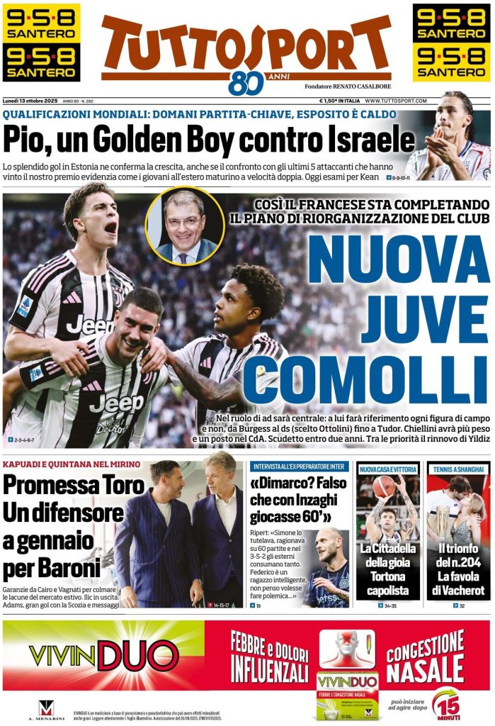 Rassegna stampa Cagliari: prime pagine quotidiani sportivi - 13 ottobre 2025 27 tuttosport 021205sir