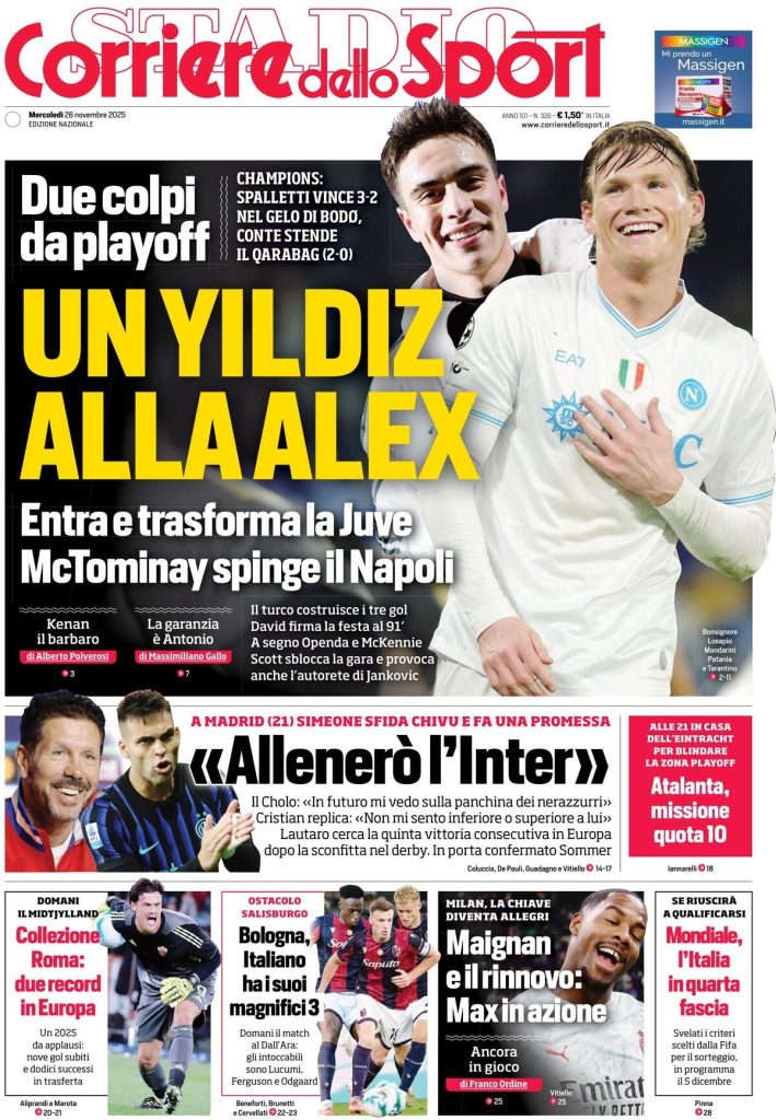 Rassegna stampa Cagliari: prime pagine quotidiani sportivi - 26 novembre 2025 28 corriere dello sport 0207262q5