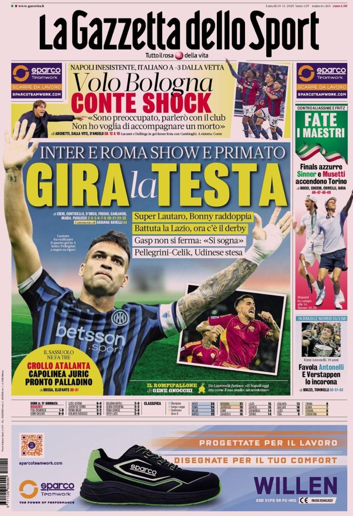 Rassegna stampa Cagliari: prime pagine quotidiani sportivi - 10 novembre 2025 29 la gazzetta dello sport 020012gx0