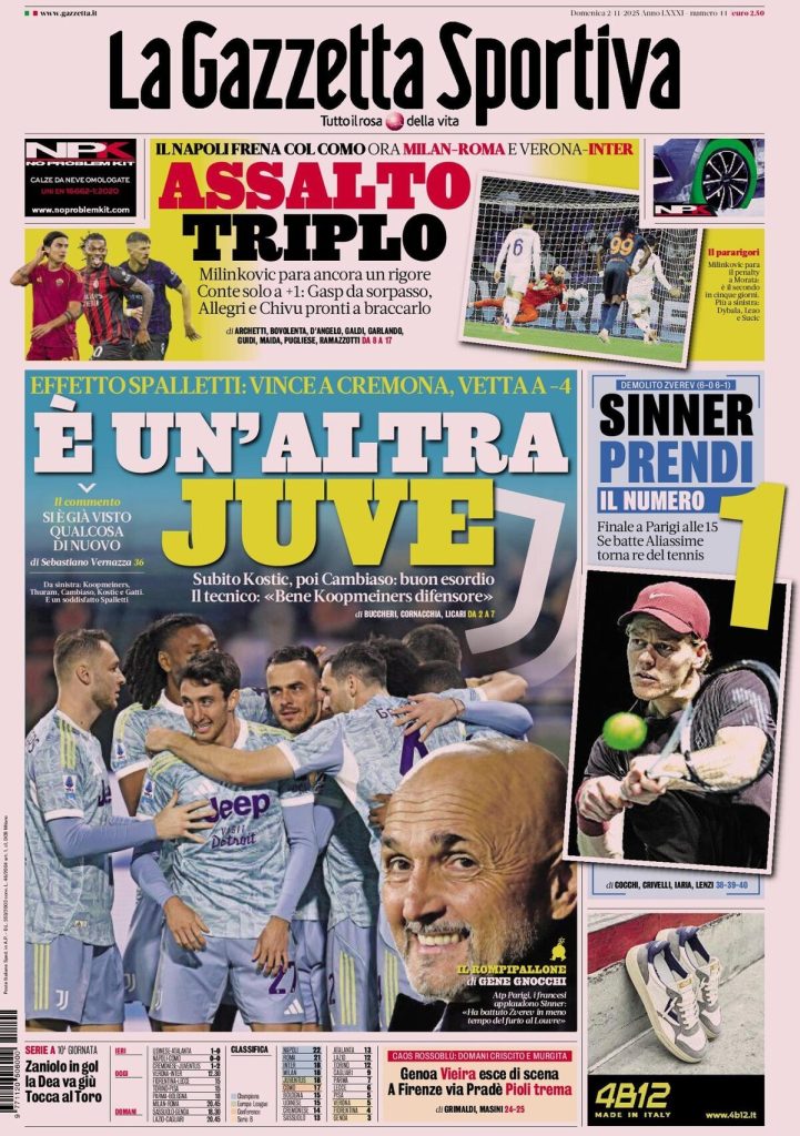 Rassegna stampa Cagliari: prime pagine quotidiani sportivi - 2 novembre 2025 29 la gazzetta dello sport 060728j8a