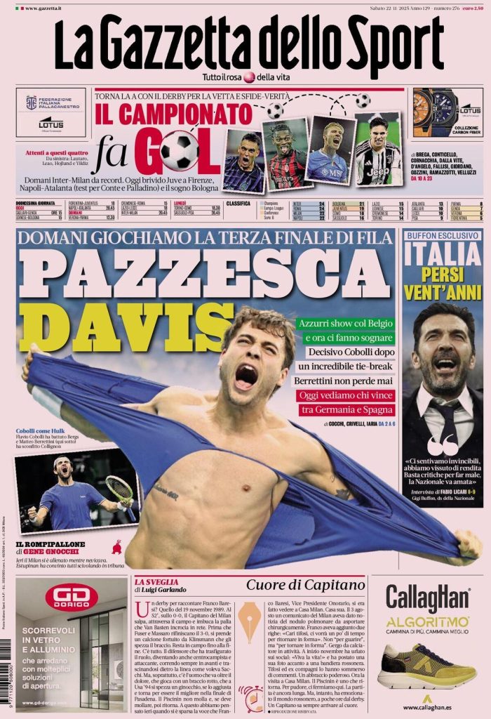 Rassegna stampa Cagliari: prime pagine quotidiani sportivi - 22 novembre 2025 29 la gazzetta dello sport 061922xwe