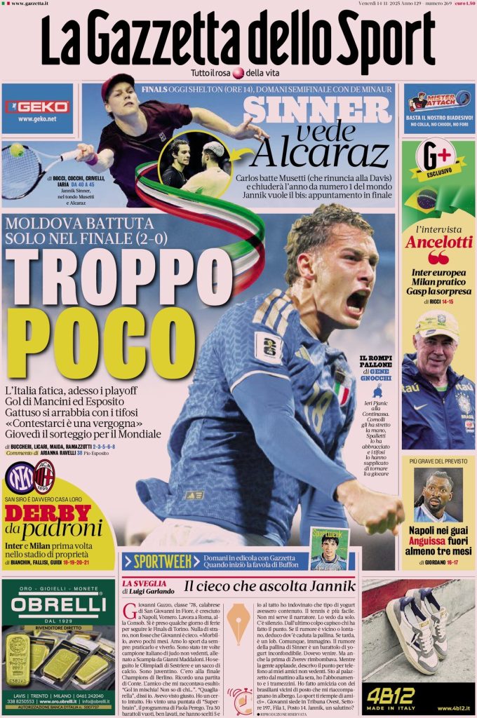 Rassegna stampa Cagliari: prime pagine quotidiani sportivi - 14 novembre 2025 29 la gazzetta dello sport 063016ijl