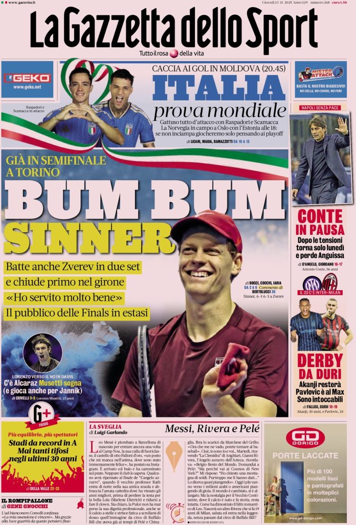 Rassegna stampa Cagliari: prime pagine quotidiani sportivi - 13 novembre 2025 29 la gazzetta dello sport 063816hgi