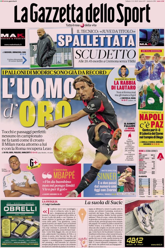 Le prime pagine dei principali quotidiani sportivi – 1 novembre 27 la gazzetta dello sport 065807xvu