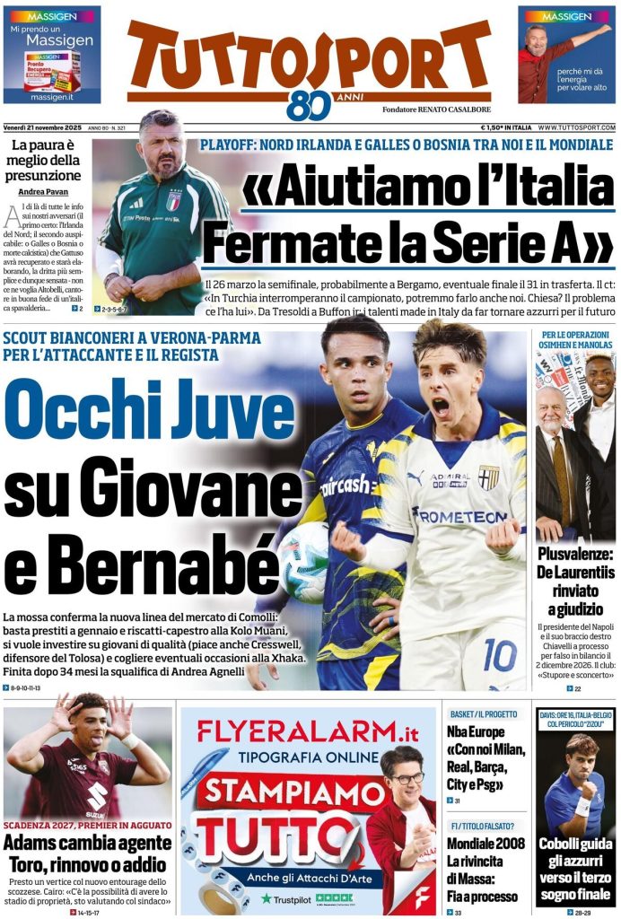 Rassegna stampa Cagliari: prime pagine quotidiani sportivi - 21 novembre 2025 27 tuttosport 021203djs