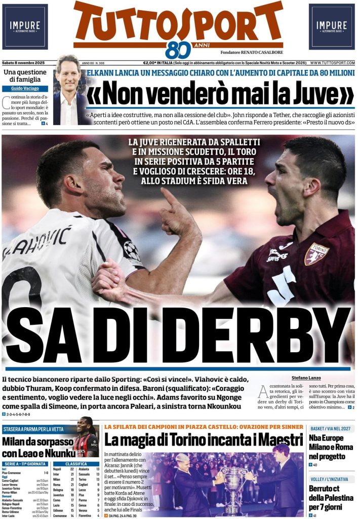 Rassegna stampa Cagliari: prime pagine quotidiani sportivi - 8 novembre 2025 27 tuttosport 021204ab6