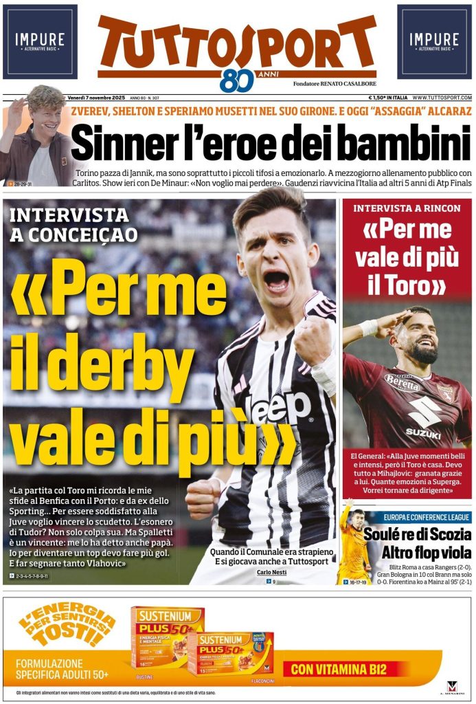 Le prime pagine dei principali quotidiani sportivi – 7 novembre 29 tuttosport 021204nly