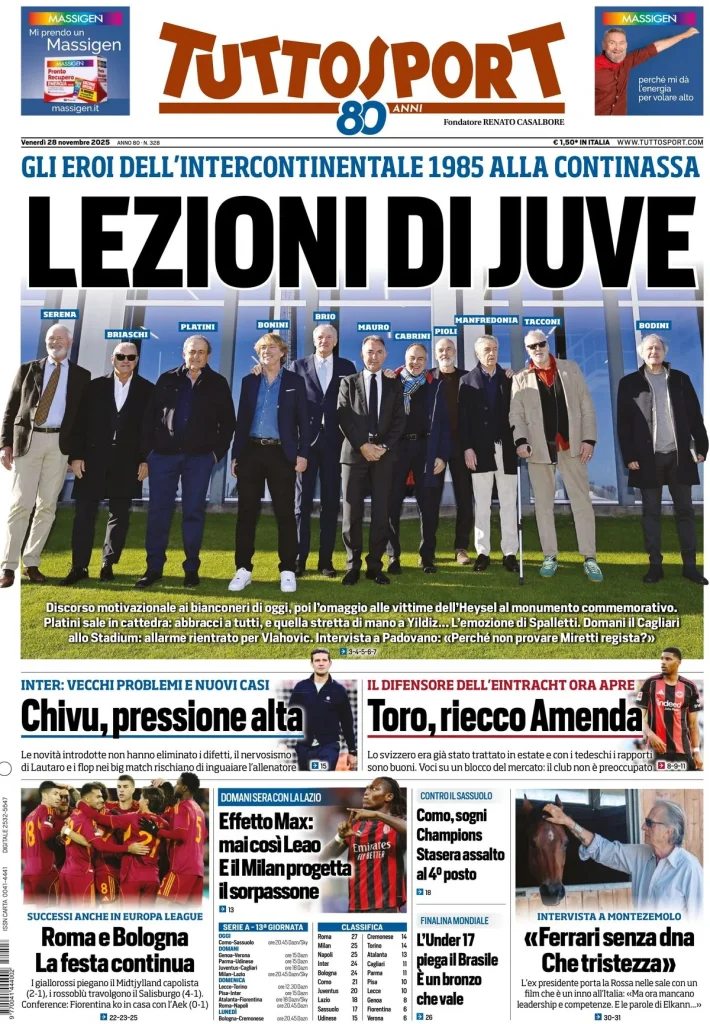 Rassegna stampa Cagliari: prime pagine quotidiani sportivi - 28 novembre 2025 27 tuttosport 021204o92