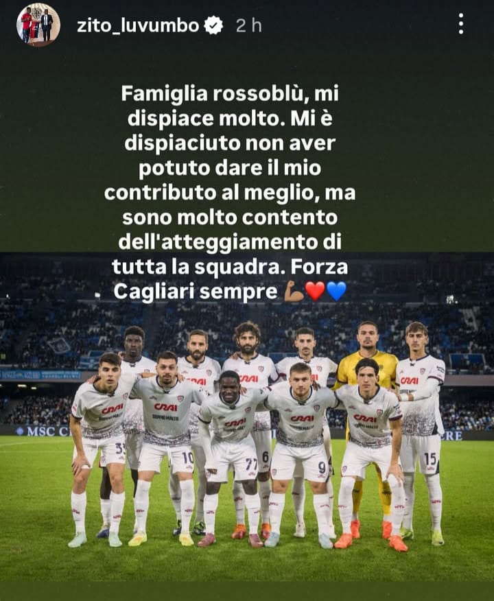 Luvumbo si scusa: «Mi dispiace molto ma sono contento per l'atteggiamento di tutta la squadra. Forza Cagliari!» 27 WhatsApp Image 2025 12 04 at 13.24.36