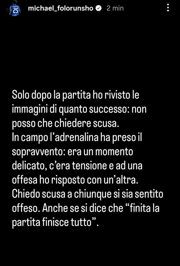 Folorunsho: «In campo ad una offesa ho risposto con un’altra. Chiedo scusa a chiunque» 27 WhatsApp Image 2025 12 07 at 21.41.41