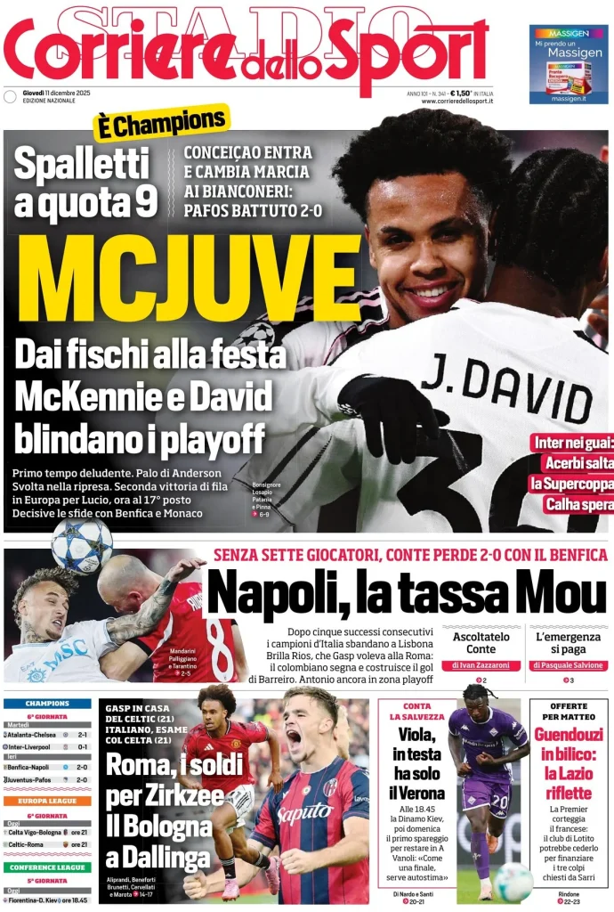 Rassegna stampa Cagliari: prime pagine quotidiani sportivi - 11 dicembre 2025 28 corriere dello sport 0205380yb