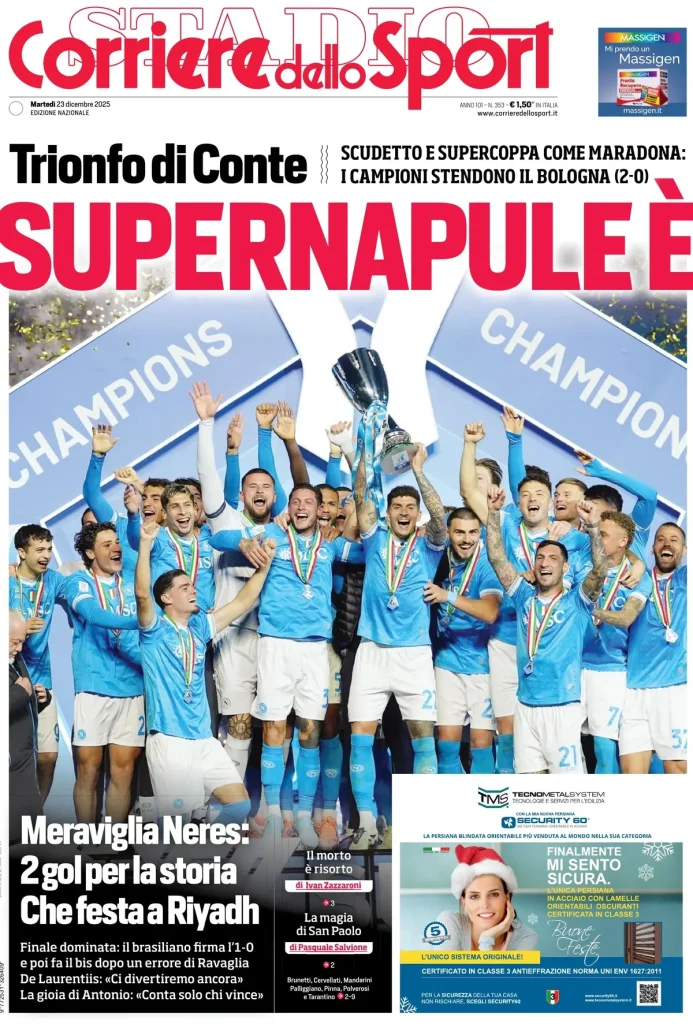 Le prime pagine dei principali quotidiani sportivi – 23 dicembre 28 corriere dello sport 020617audezmp