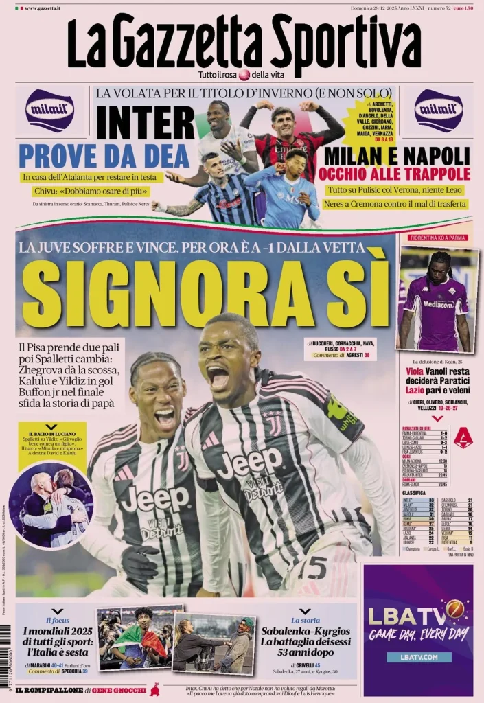 Rassegna stampa Cagliari: prime pagine quotidiani sportivi - 28 dicembre 2025 29 la gazzetta dello sport 031945yioey2v