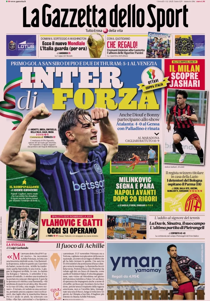 Rassegna stampa Cagliari: prime pagine quotidiani sportivi - 4 dicembre 2025 29 la gazzetta dello sport 06183833u