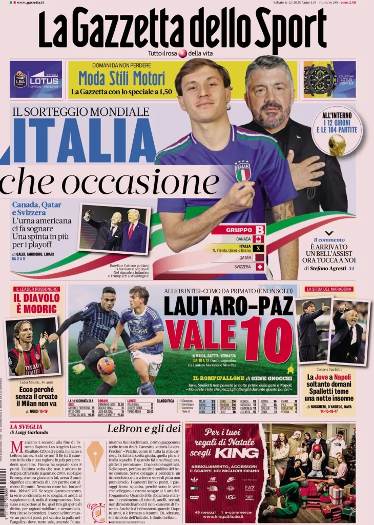 Le prime pagine dei principali quotidiani sportivi – 6 dicembre 27 la gazzetta dello sport 07181651f