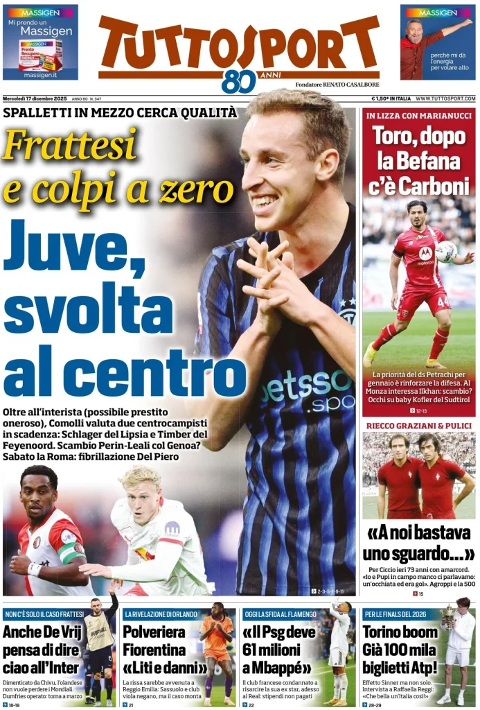 Rassegna stampa Cagliari: prime pagine quotidiani sportivi - 17 dicembre 2025 28 tuttosport 020305t062331