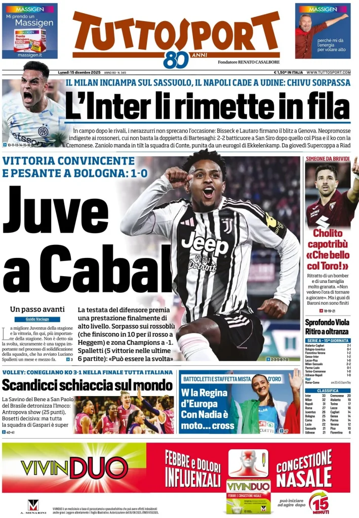 Rassegna stampa Cagliari: prime pagine quotidiani sportivi - 15 dicembre 2025 27 tuttosport 020344iix2rn8