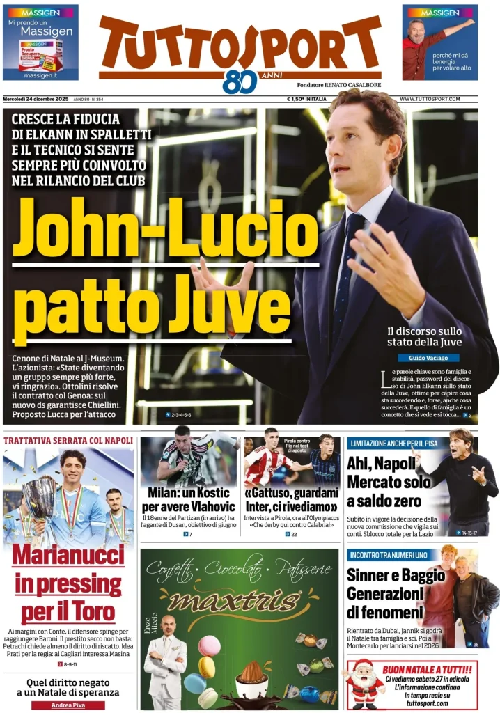 Rassegna stampa Cagliari: prime pagine quotidiani sportivi - 24 dicembre 2025 27 tuttosport 02055140i86g4