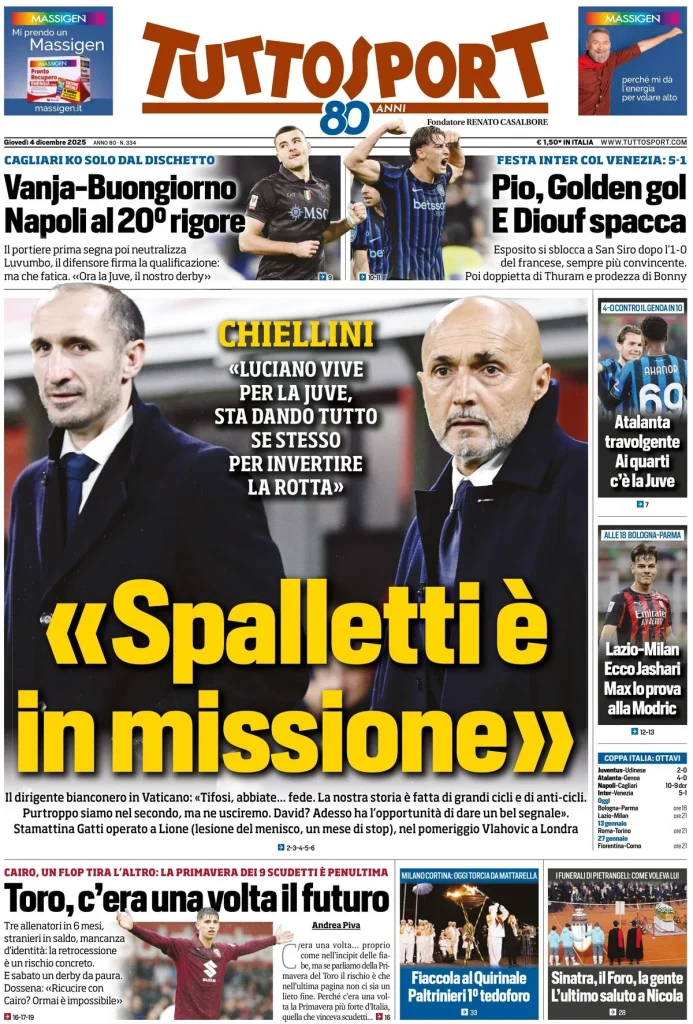Rassegna stampa Cagliari: prime pagine quotidiani sportivi - 4 dicembre 2025 27 tuttosport 021204lx6
