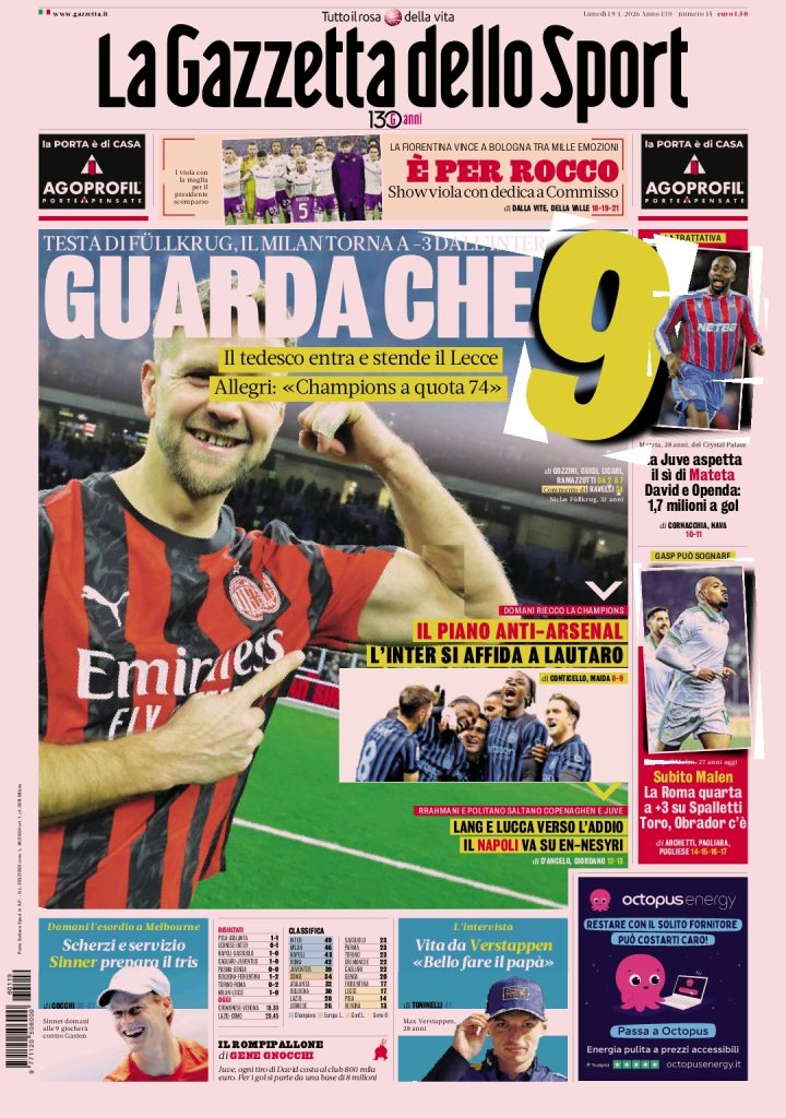 Rassegna stampa Cagliari: prime pagine quotidiani sportivi - 19 gennaio 2026 29 1000182043