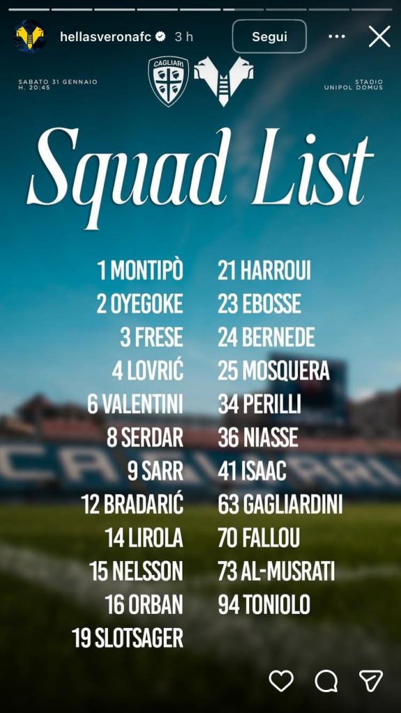 Convocati Hellas Verona per il Cagliari: le scelte di Zanetti 27 WhatsApp Image 2026 01 30 at 21.32.49