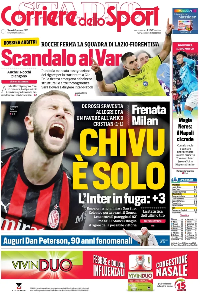 Rassegna stampa Cagliari: prime pagine quotidiani sportivi - 9 gennaio 2026 28 corriere dello sport 020416hge80w7