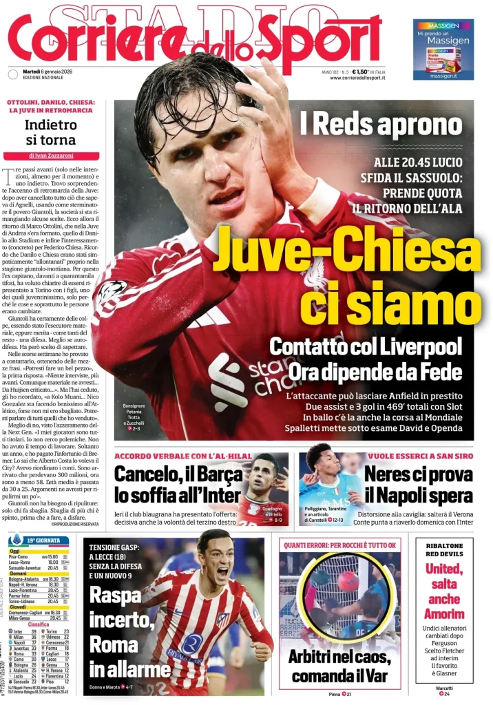 Le prime pagine dei principali quotidiani sportivi – 6 gennaio 28 corriere dello sport 02041718s6sia