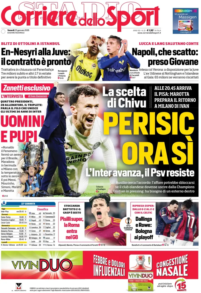 Le prime pagine dei principali quotidiani sportivi – 23 gennaio 28 corriere dello sport 0204311au43d0