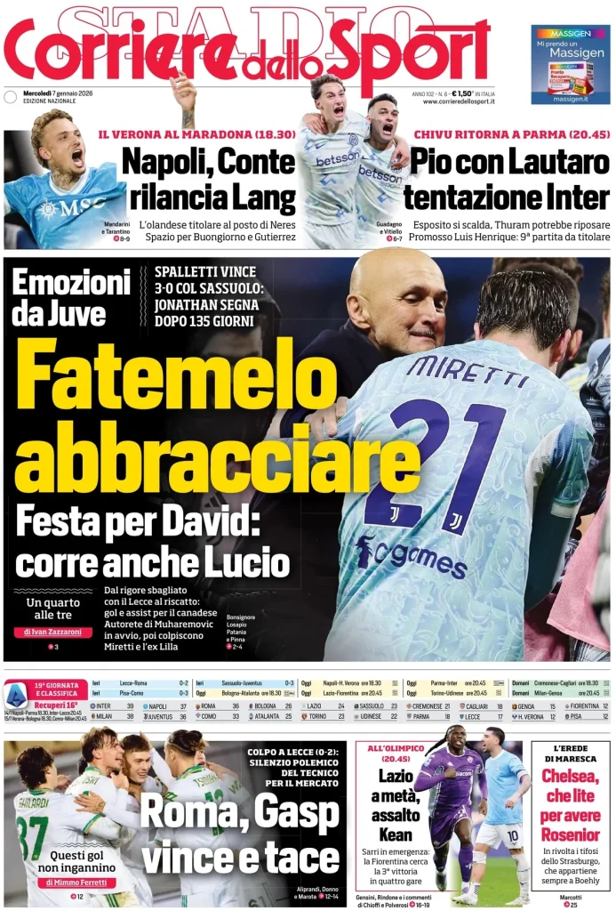 Rassegna stampa Cagliari: prime pagine quotidiani sportivi - 7 gennaio 2026 28 corriere dello sport 020442rjt1sfl