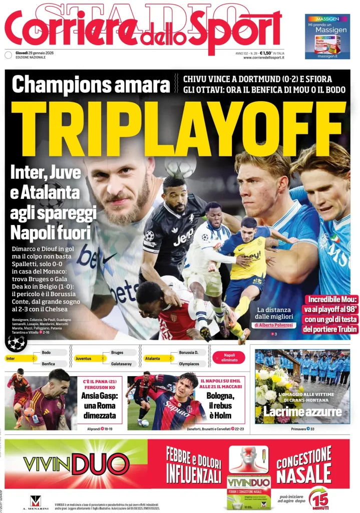 Le prime pagine dei principali quotidiani sportivi – 29 gennaio 2026 28 corriere dello sport 021426ca87a7d