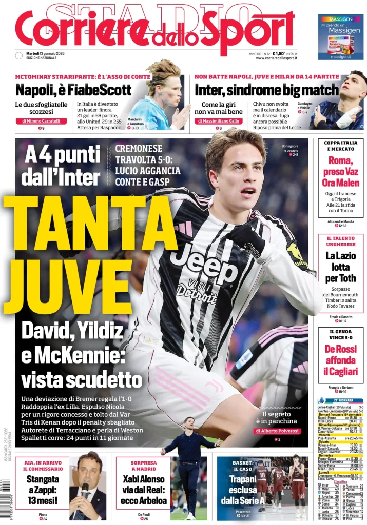Le prime pagine dei principali quotidiani sportivi – 13 gennaio 28 corriere dello sport 060009s5be7wx