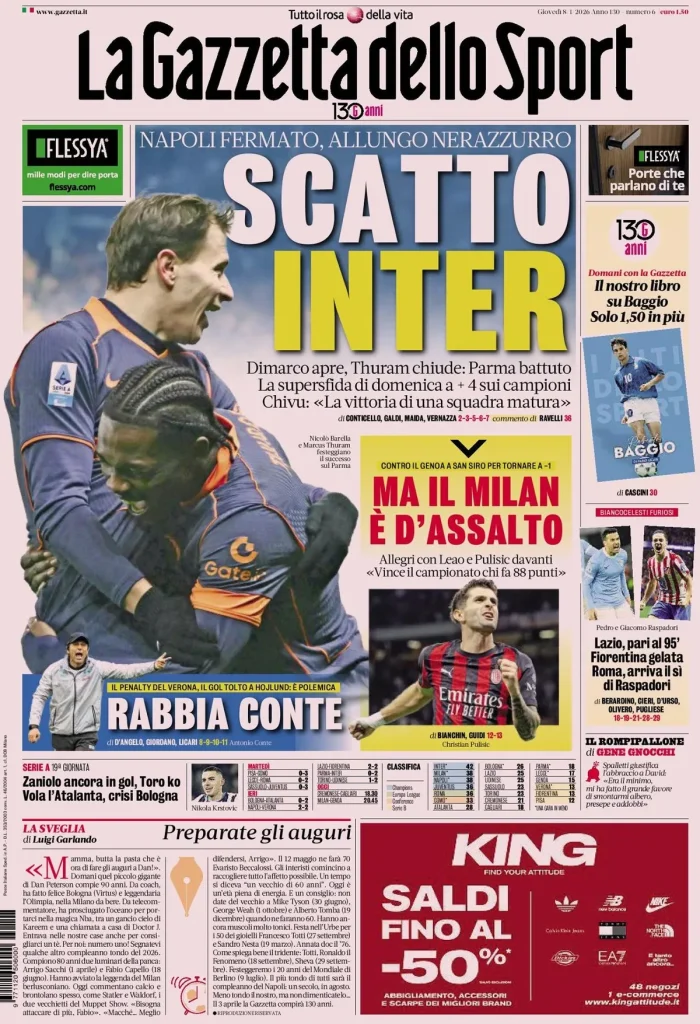 Le prime pagine dei principali quotidiani sportivi – 8 gennaio 27 la gazzetta dello sport 031702diy2vo6