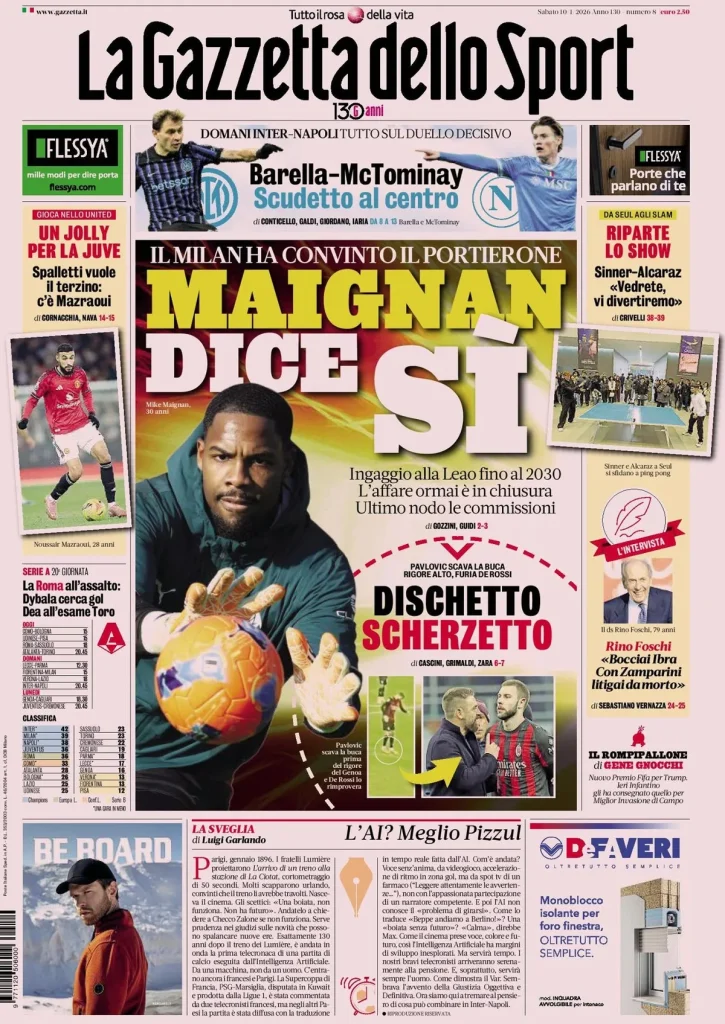 Rassegna stampa Cagliari: prime pagine quotidiani sportivi - 10 gennaio 2026 29 la gazzetta dello sport 031704u918v9e
