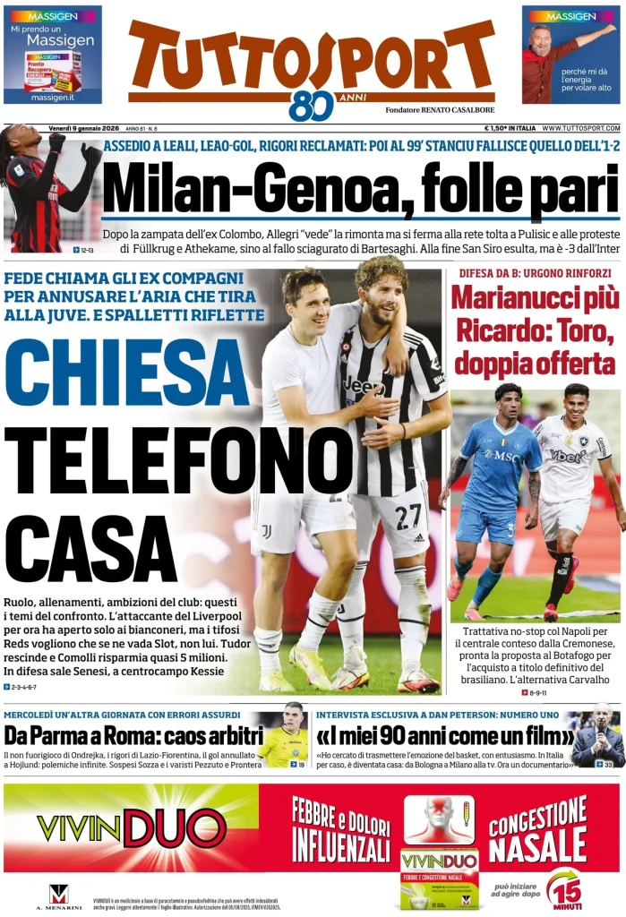 Rassegna stampa Cagliari: prime pagine quotidiani sportivi - 9 gennaio 2026 27 tuttosport 0204215m5d919