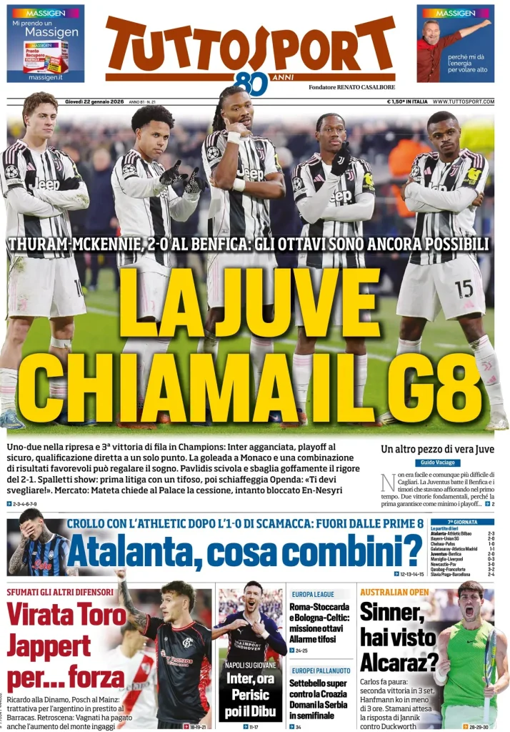Rassegna stampa Cagliari: prime pagine quotidiani sportivi - 22 gennaio 2026 27 tuttosport 020432bxdcw3e