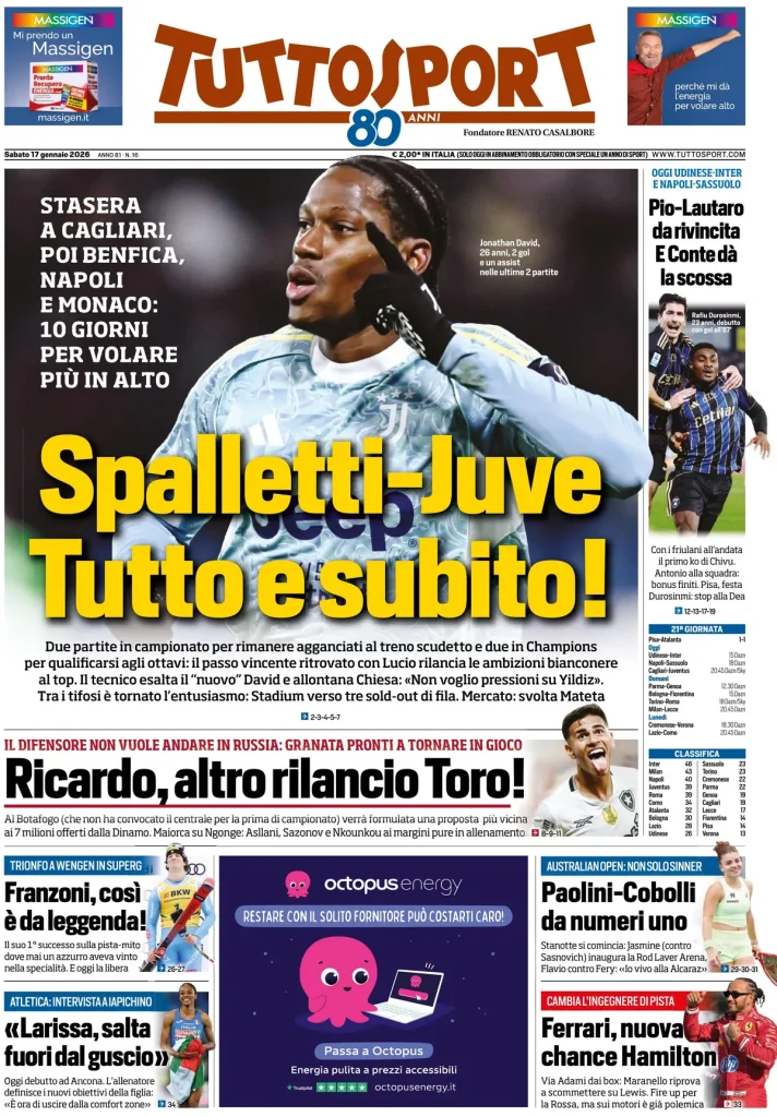 Rassegna stampa Cagliari: prime pagine quotidiani sportivi - 17 gennaio 2026 27 tuttosport 020951kbudfad