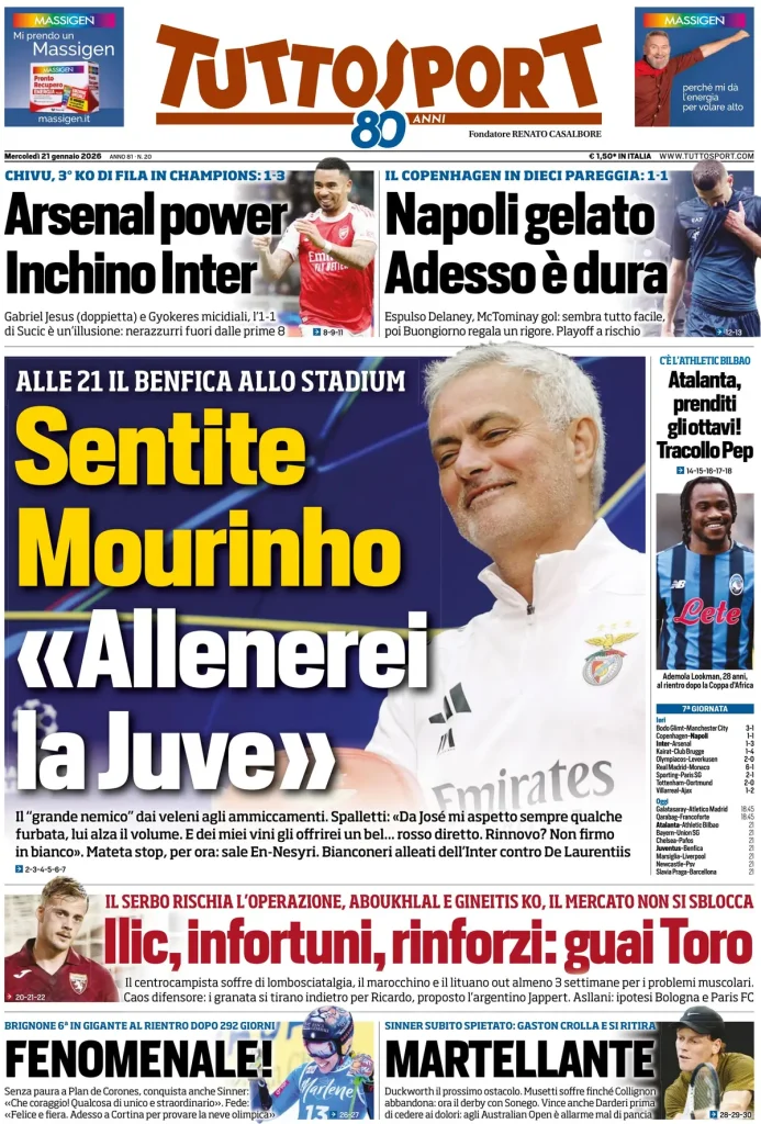 Le prime pagine dei principali quotidiani sportivi – 21 gennaio 29 tuttosport 021100gin7xz0