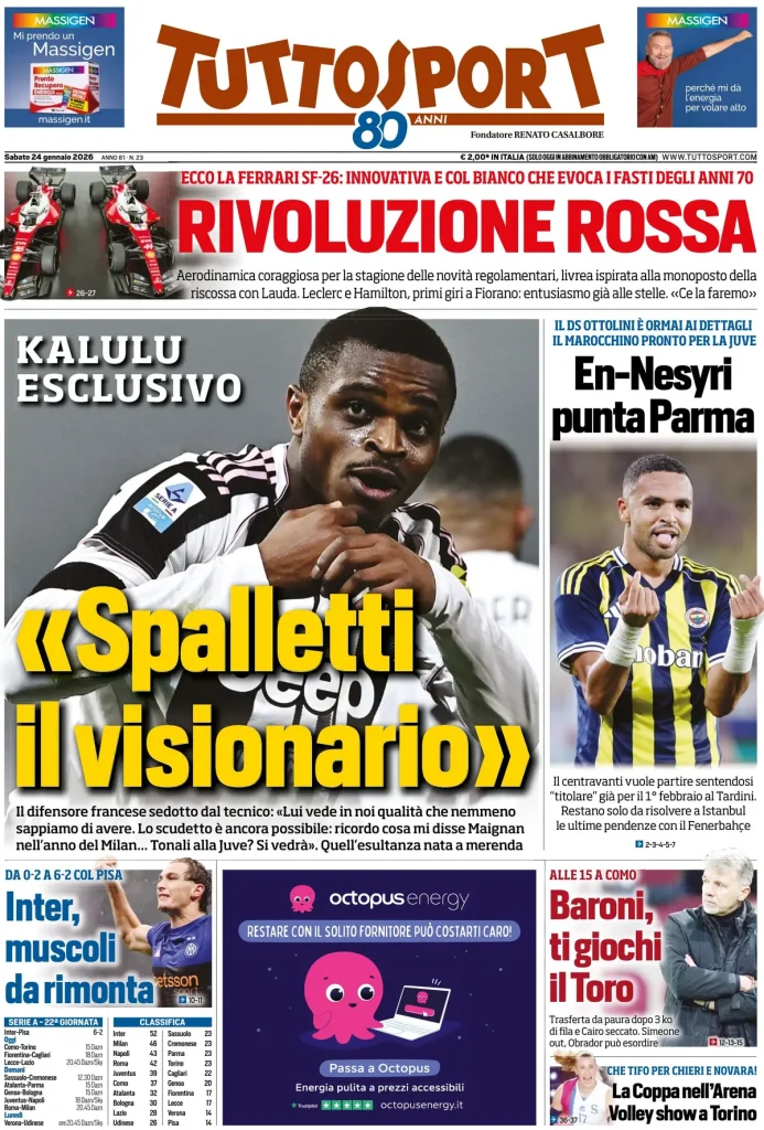Le prime pagine dei principali quotidiani sportivi – 24 gennaio 2026 27 tuttosport 021524z1u6bcv