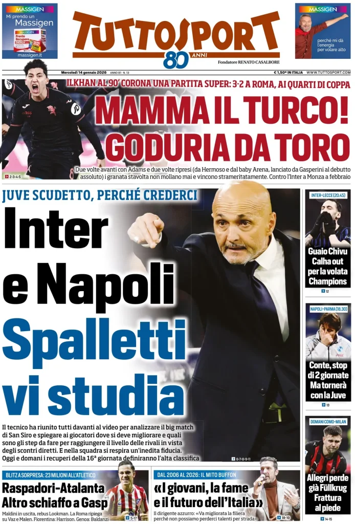 Rassegna stampa Cagliari: prime pagine quotidiani sportivi - 14 gennaio 2026 27 tuttosport 02474455f3n1n