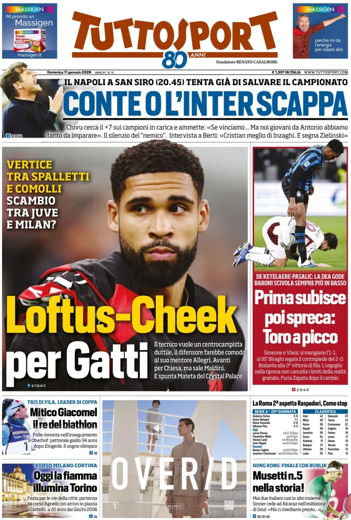 Le prime pagine dei principali quotidiani sportivi – 11 gennaio 29 tuttosport 055356xpt4tqg
