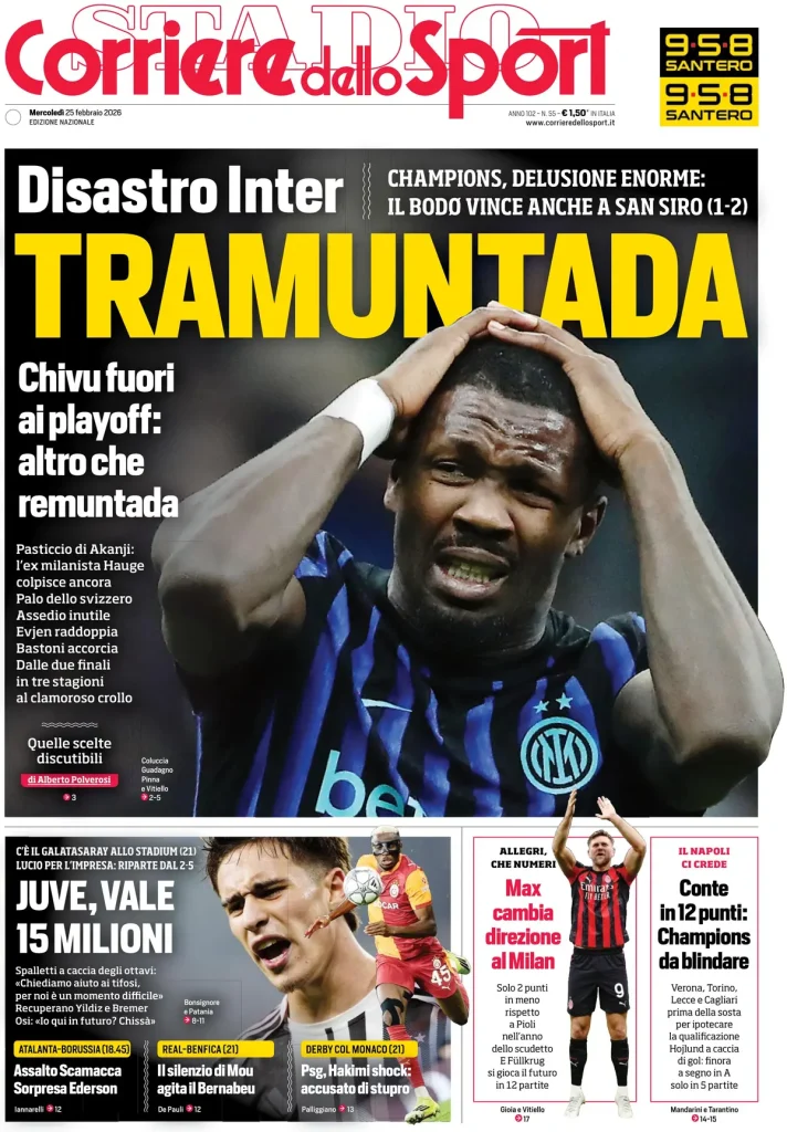 Rassegna stampa Cagliari: prime pagine quotidiani sportivi - 25 febbraio 2026 28 corriere dello sport 0203093lq6v3w