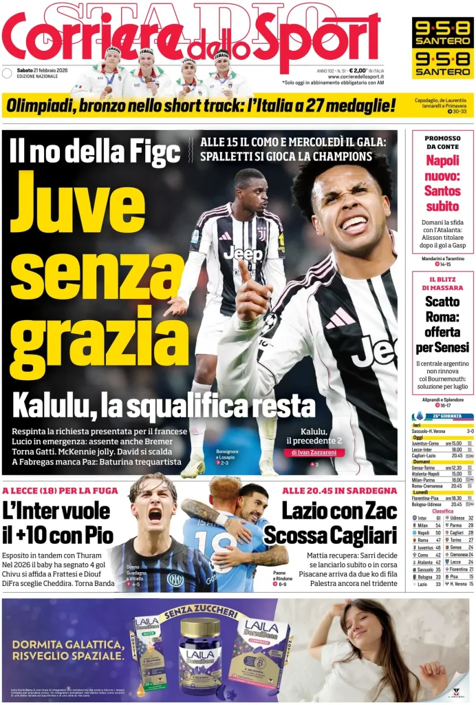 Le prime pagine dei principali quotidiani sportivi – 21 febbraio 28 corriere dello sport 020310ocm8rzd