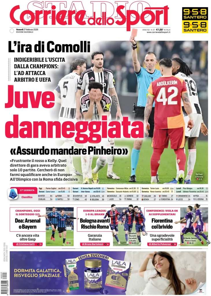 Le prime pagine dei principali quotidiani sportivi – 27 febbraio 28 corriere dello sport 020310st84wdx