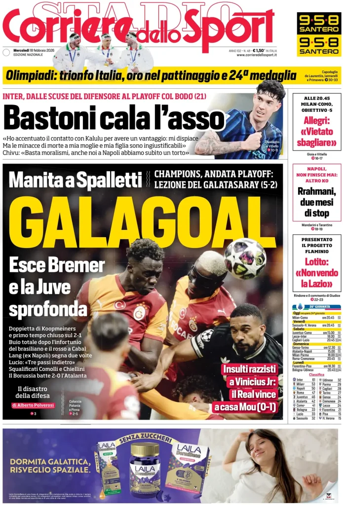 Rassegna stampa Cagliari: prime pagine quotidiani sportivi - 18 febbraio 2026 28 corriere dello sport 020311sz1dwbb