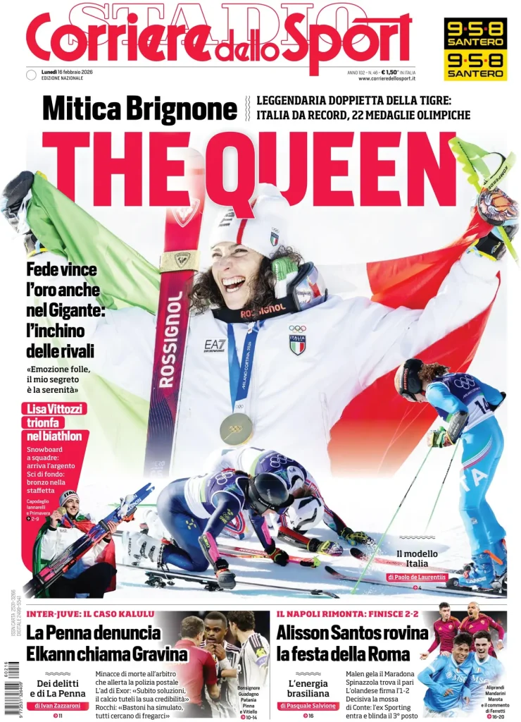 Le prime pagine dei principali quotidiani sportivi – 16 febbraio 2026 28 corriere dello sport 020311v3u8rqq