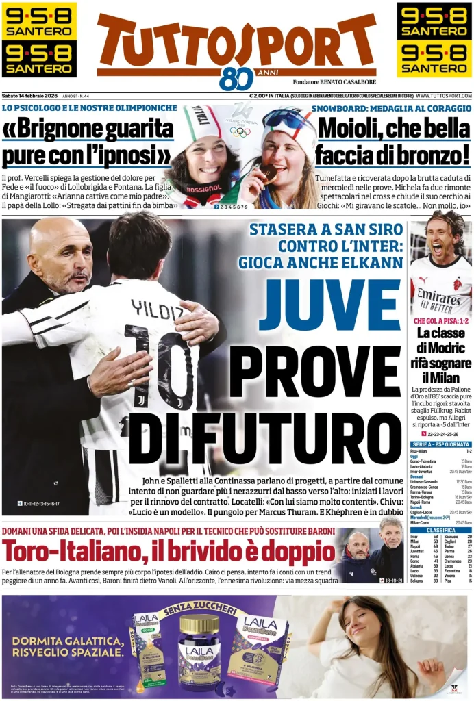 Le prime pagine dei principali quotidiani sportivi – 14 febbraio 2026 27 tuttosport 020302jxn7k06