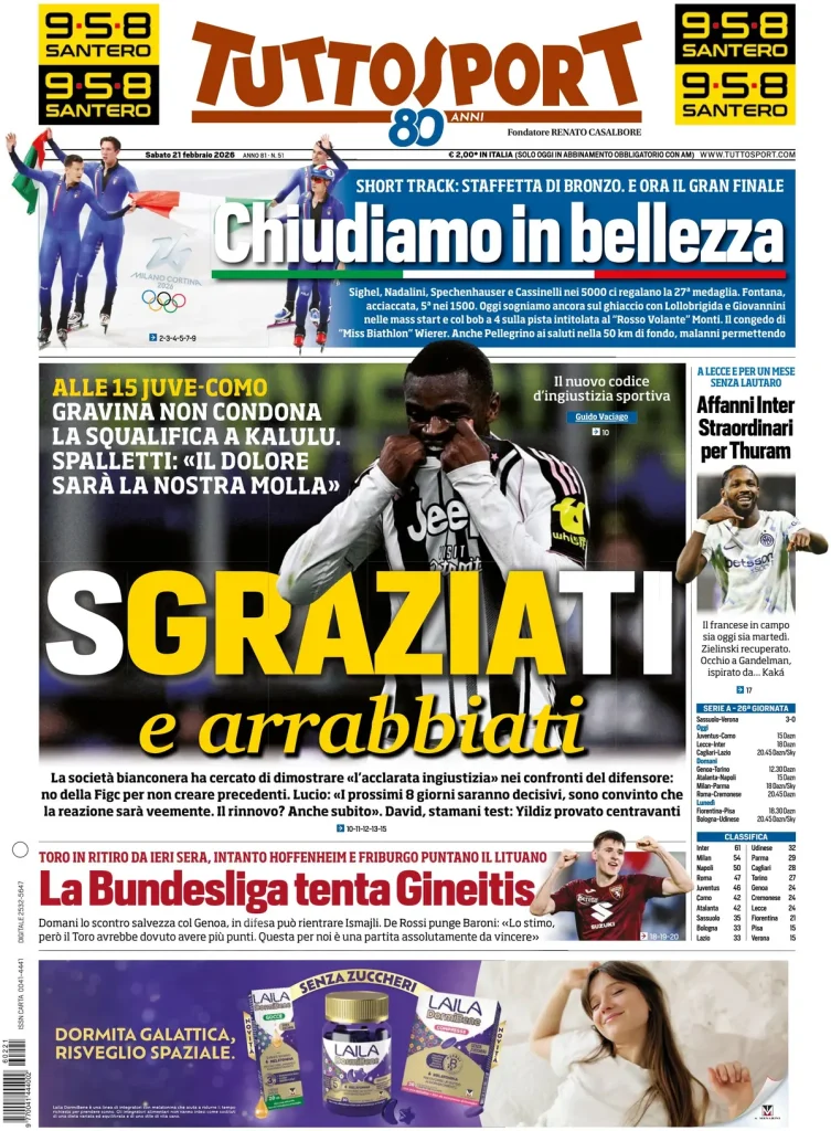 Le prime pagine dei principali quotidiani sportivi – 21 febbraio 29 tuttosport 020303t6ubcv5