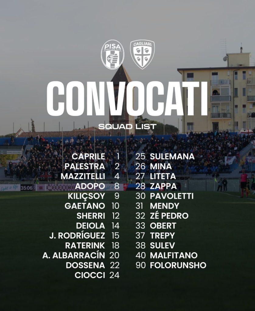 Convocati Cagliari, la scelta di Pisacane su Deiola e Mazzitelli. La lista completa 27 Convocati Cagliari 1
