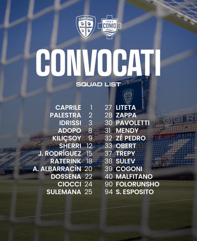 Convocati Cagliari: la scelta di Pisacane su Mina e Gaetano! La lista completa 27 Convocati Cagliari